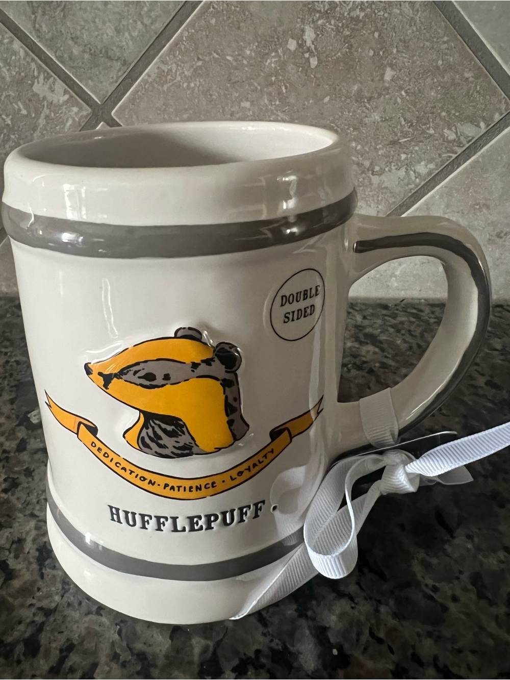 Hufflepuff Ceramic Mug in White and Yellow – Double-Sided Design